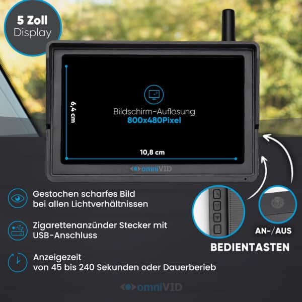 omniVID Equi-Cam Bundle(Rückfahrkamera & Hängerkamera) mit Monitor 5 Zoll - Sicherheit für Pferd und Ladung – Bild 5